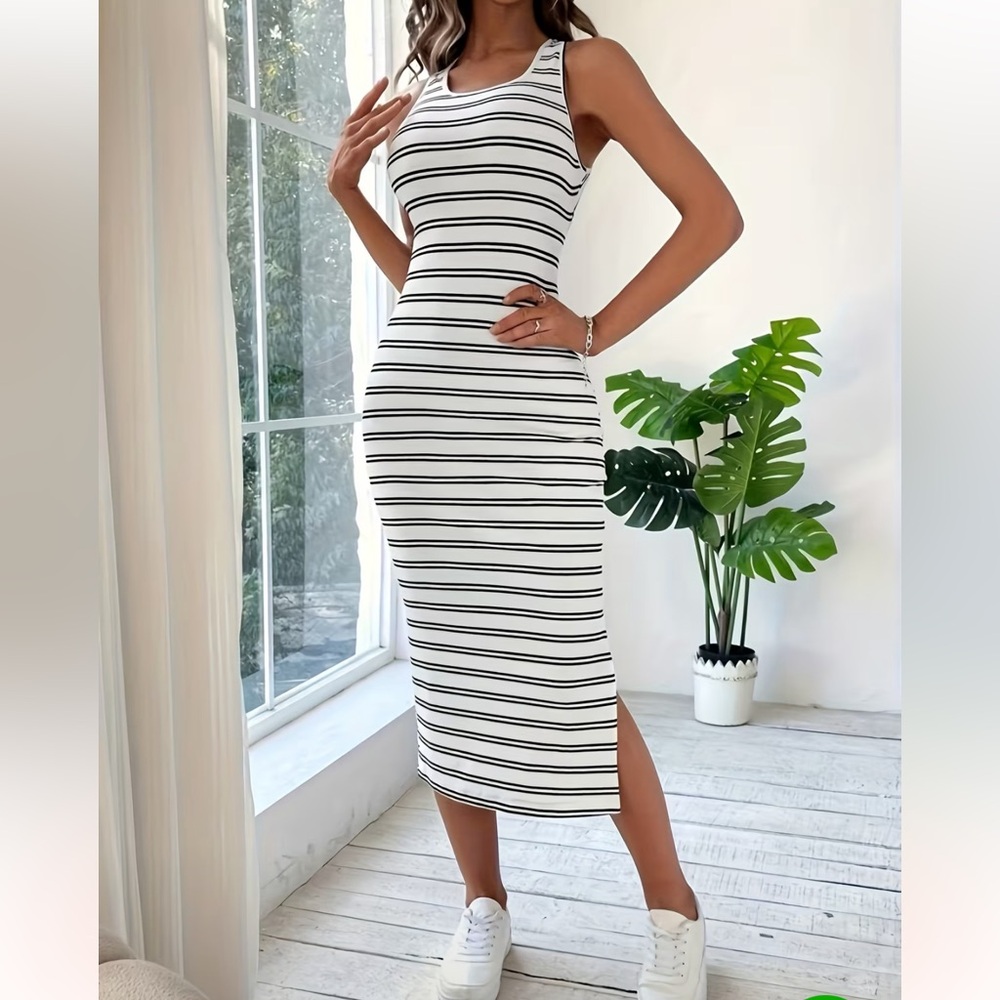 Striped Black and White Midi Skirt